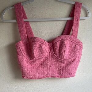 Zara Pink Tweed Bustier Crop Top with Wide Straps